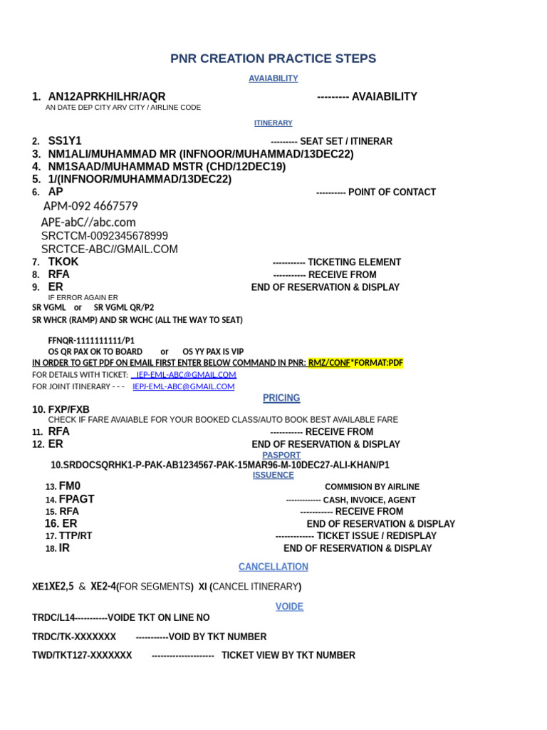 Amadeus PNR Creation Guide | PDF | Civil Aviation | Transport