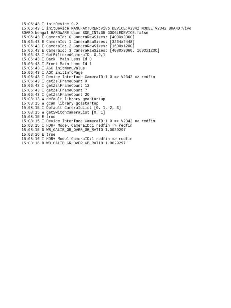 Vivo V2342 Camera Initialization Log | PDF
