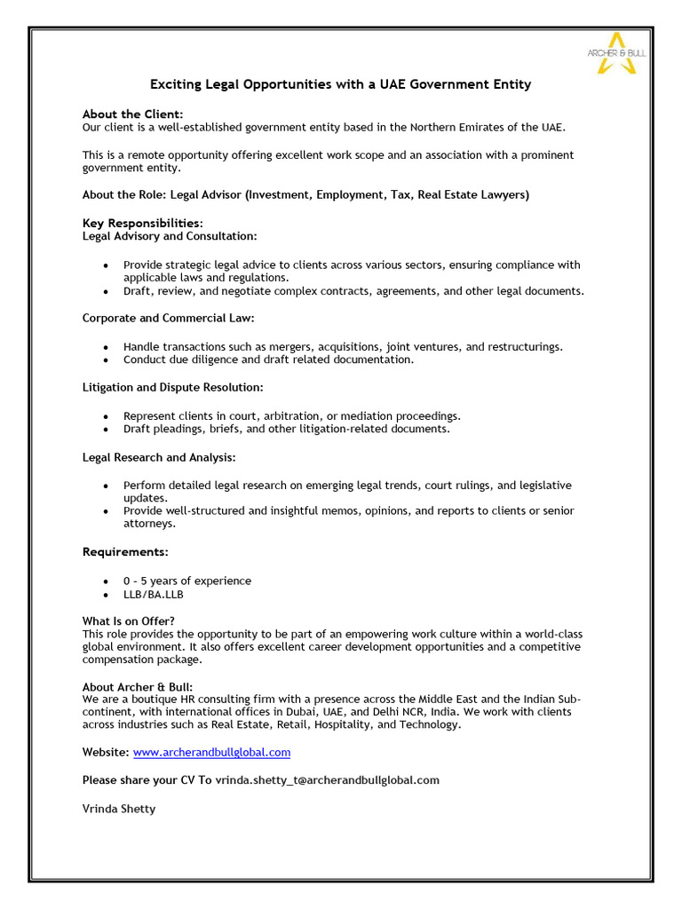 Legal Advisor Roles in UAE Government | PDF