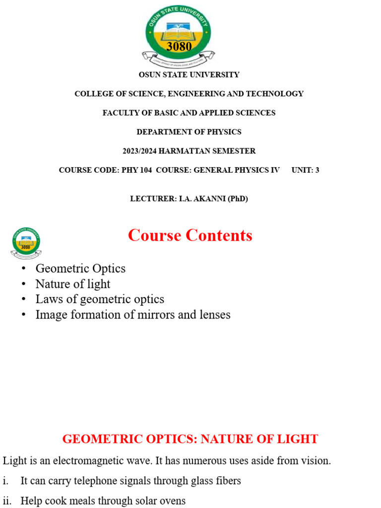 Geometric Optics: Nature of Light Overview | PDF | Optics | Reflection ...