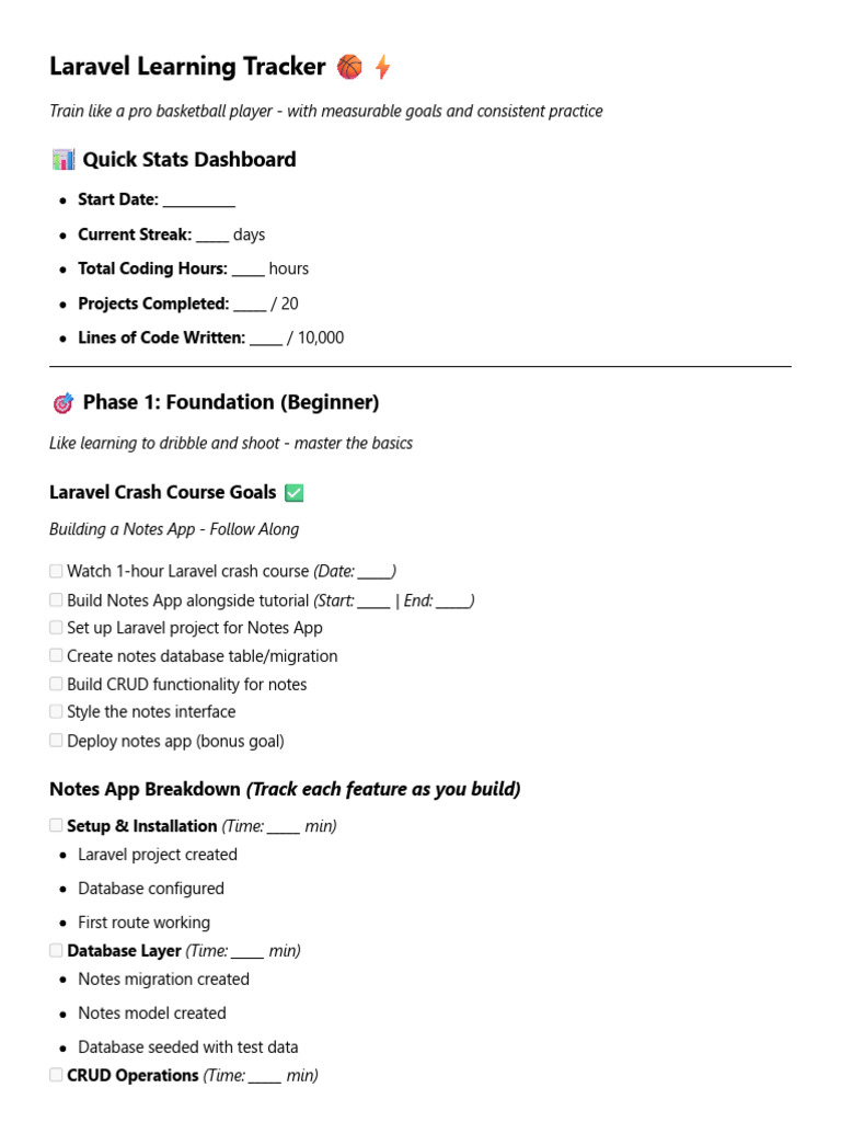 Laravel Learning Progress Tracker | PDF | Databases | Software Development