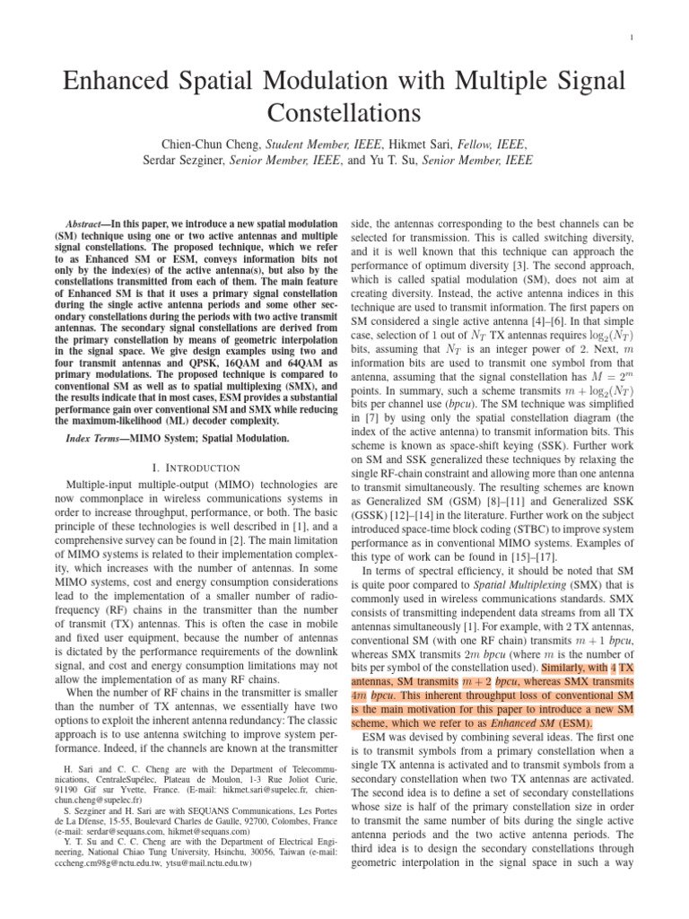 Enhanced Spatial Modulation Techniques | PDF | Mimo | Modulation