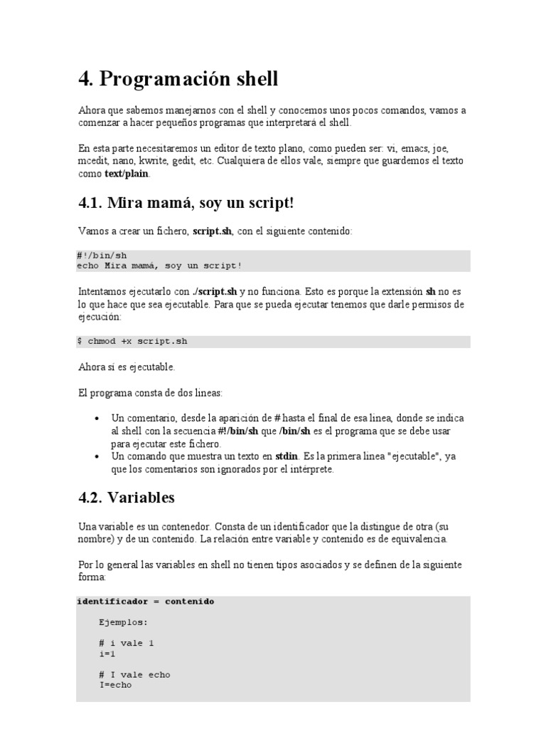 Resumen Programación Shell Con Ejemplos | PDF | Archivo de computadora ...