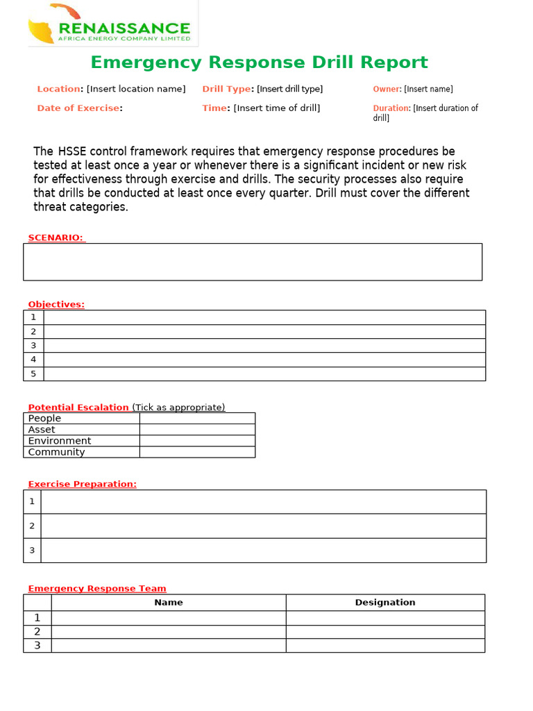 Emergency Response Drill Summary Report | PDF
