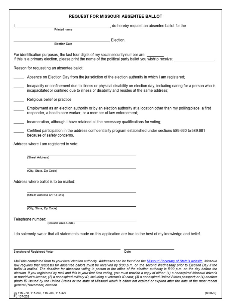 Absentee Ballot Request Form | PDF | Absentee Ballot | Ballot