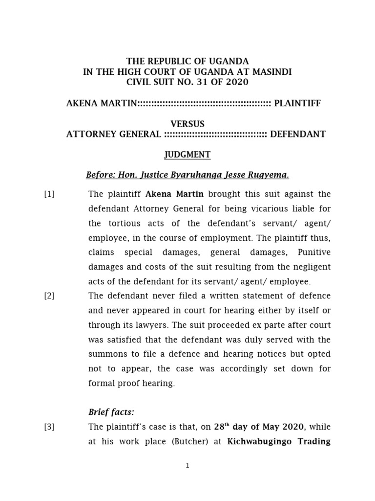 Uganda High Court Judgment on Police Negligence | PDF | Negligence ...
