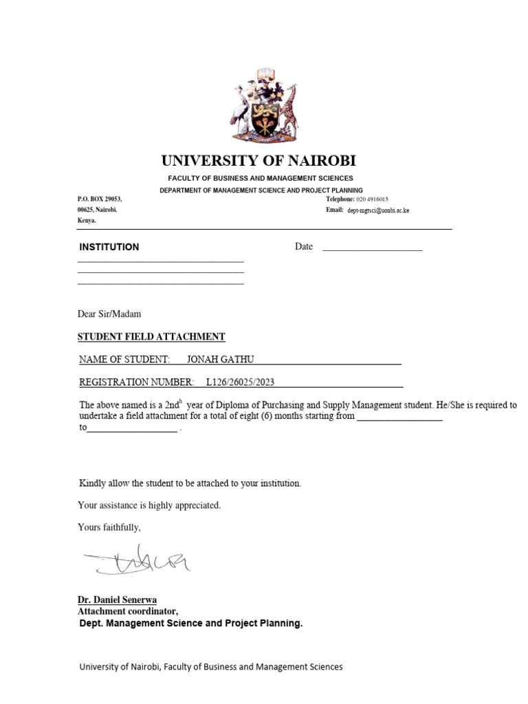Student Field Attachment Request Letter | PDF