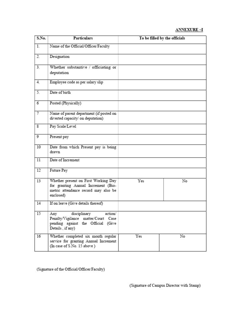 Annual Increment Application Form | PDF