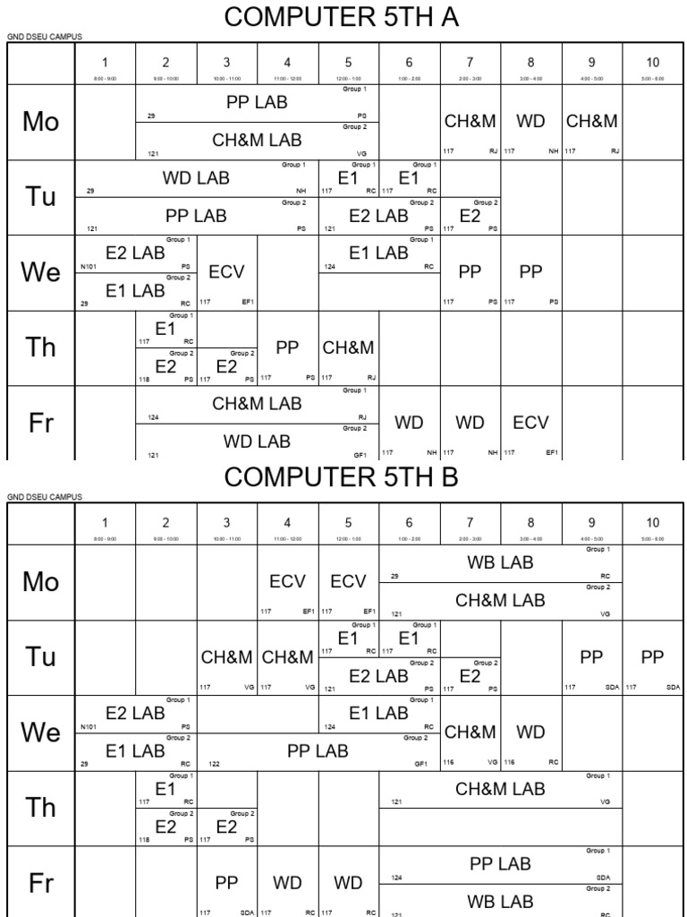 GND Dseu Campus Computer FTD Timetable 2025-26 5th and 3rd Sem Wef 1 ...