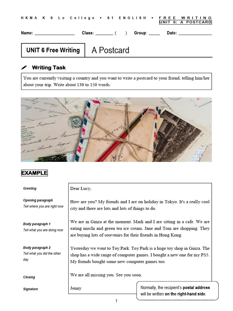S1U6 Free Writing (Postcard) | PDF