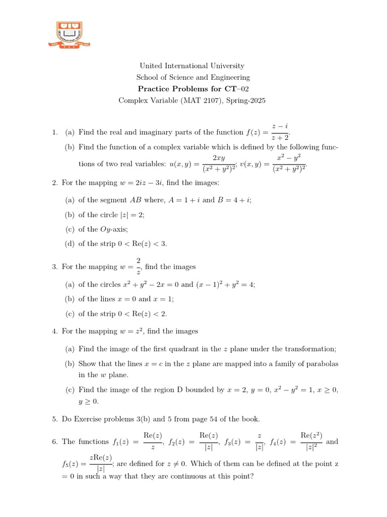 Complex Analysis Practice Problems | PDF | Geometry | Mathematical ...