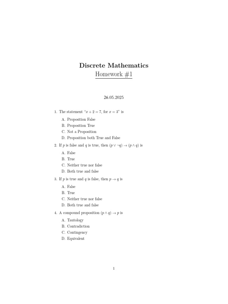 Discrete Mathematics Homework Solutions | PDF | Proposition | Formalism ...