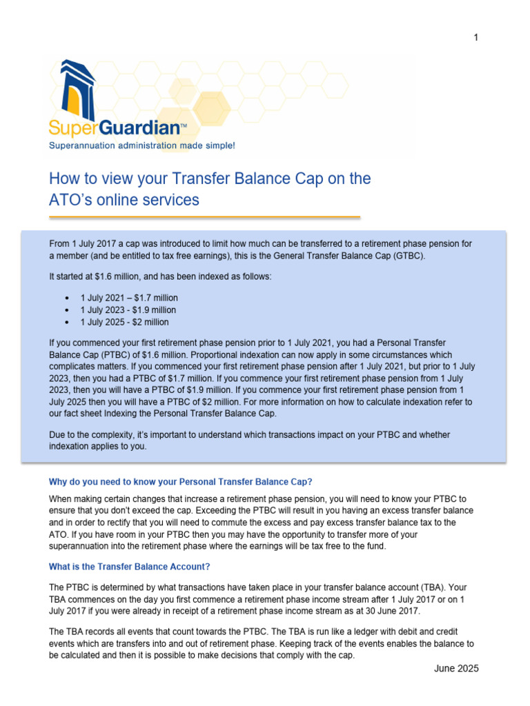 Viewing Your Transfer Balance Cap Online | PDF | Retirement | Pension