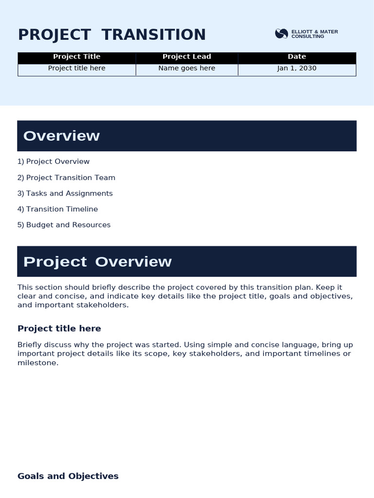 Project Transition Plan Overview | PDF | Chart | Performance Indicator