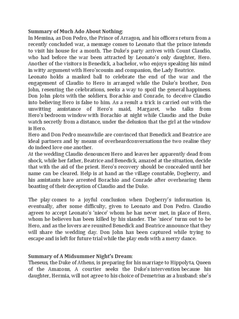 Summary of Much Ado About Nothing PDF Much Ado About Nothing A
