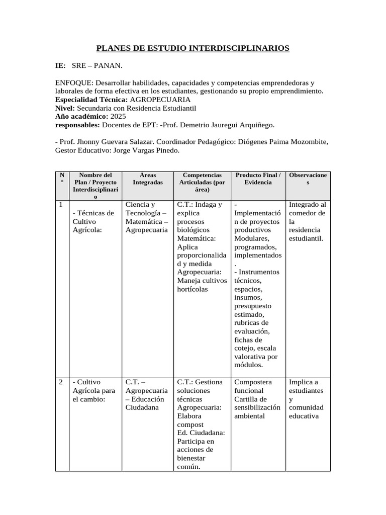 Planes de Estudio Interdisciplinarios - Panan - Joel | PDF | Plan de ...