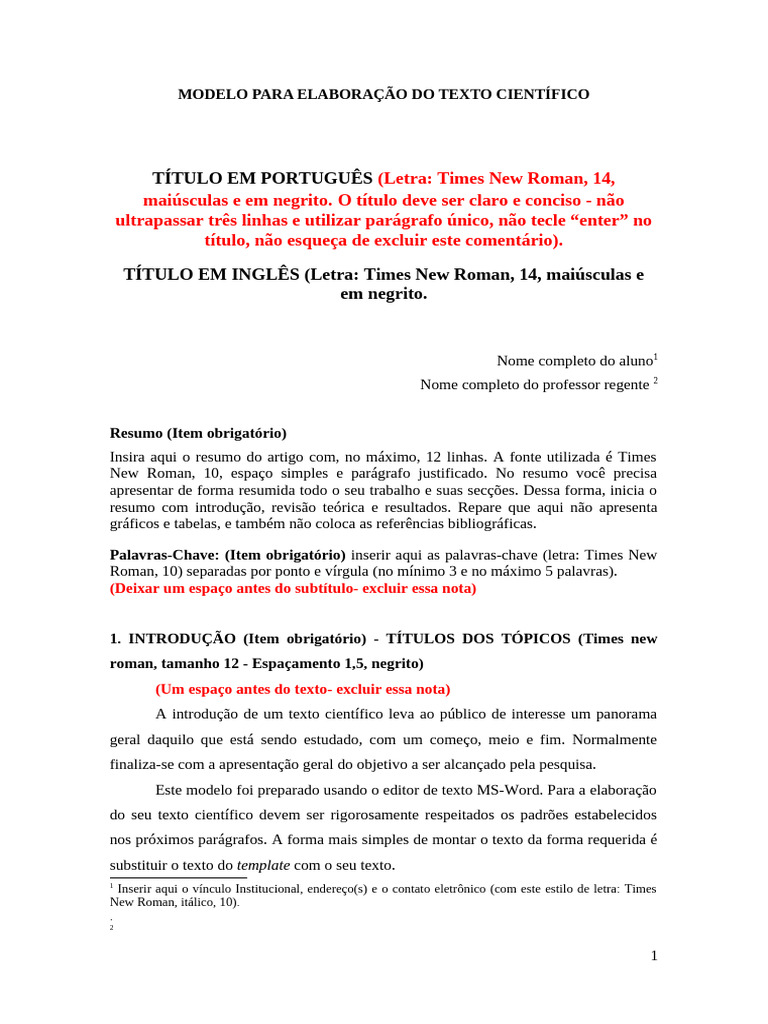 Modelo de Texto Científico em Word | PDF | Abstract (resumo) | Caixa ...