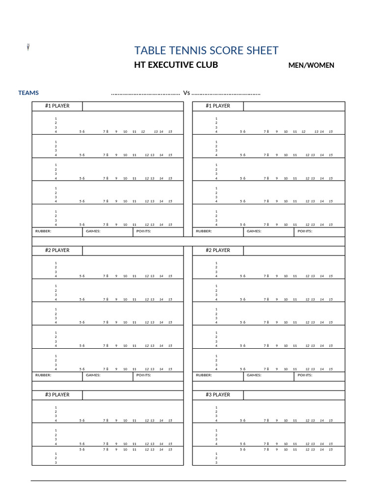 Table Tennis Score Sheet Template | PDF