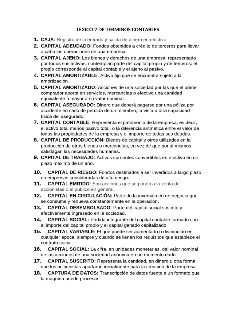 Glosario de Términos Contables | PDF | Capital (economía) | Compartir ...
