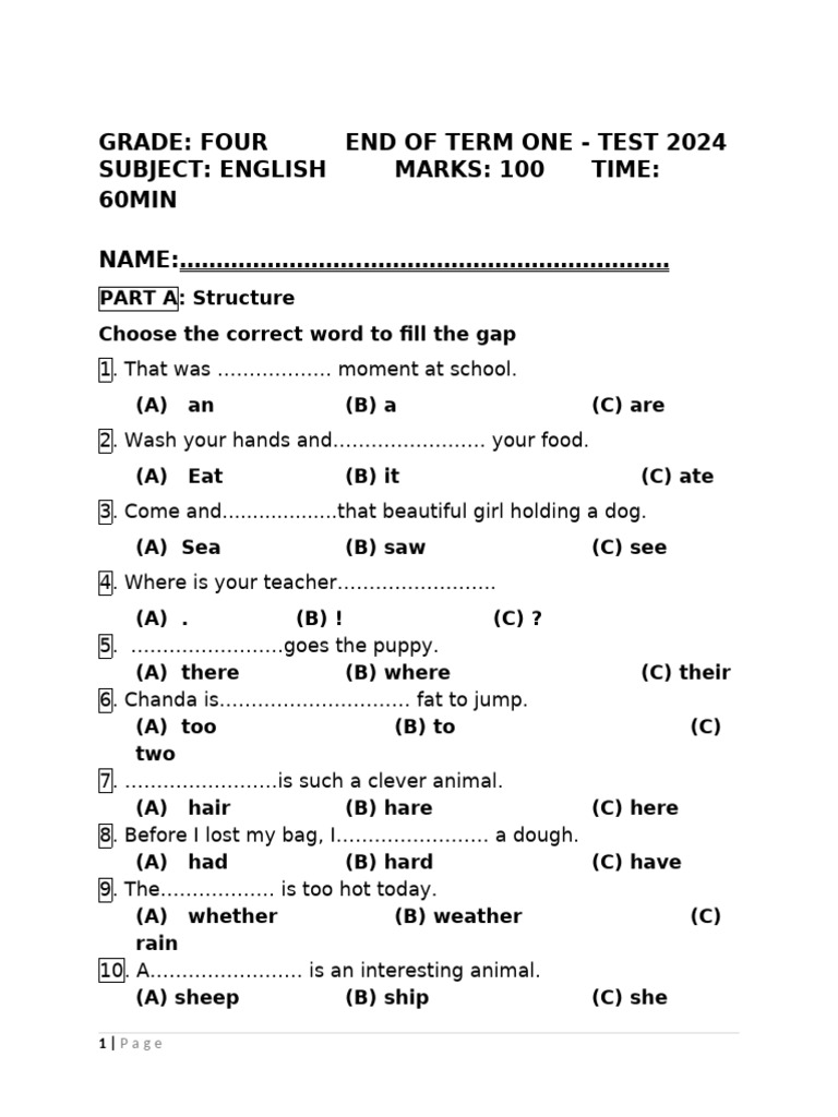 G4 English Test-2024. | PDF