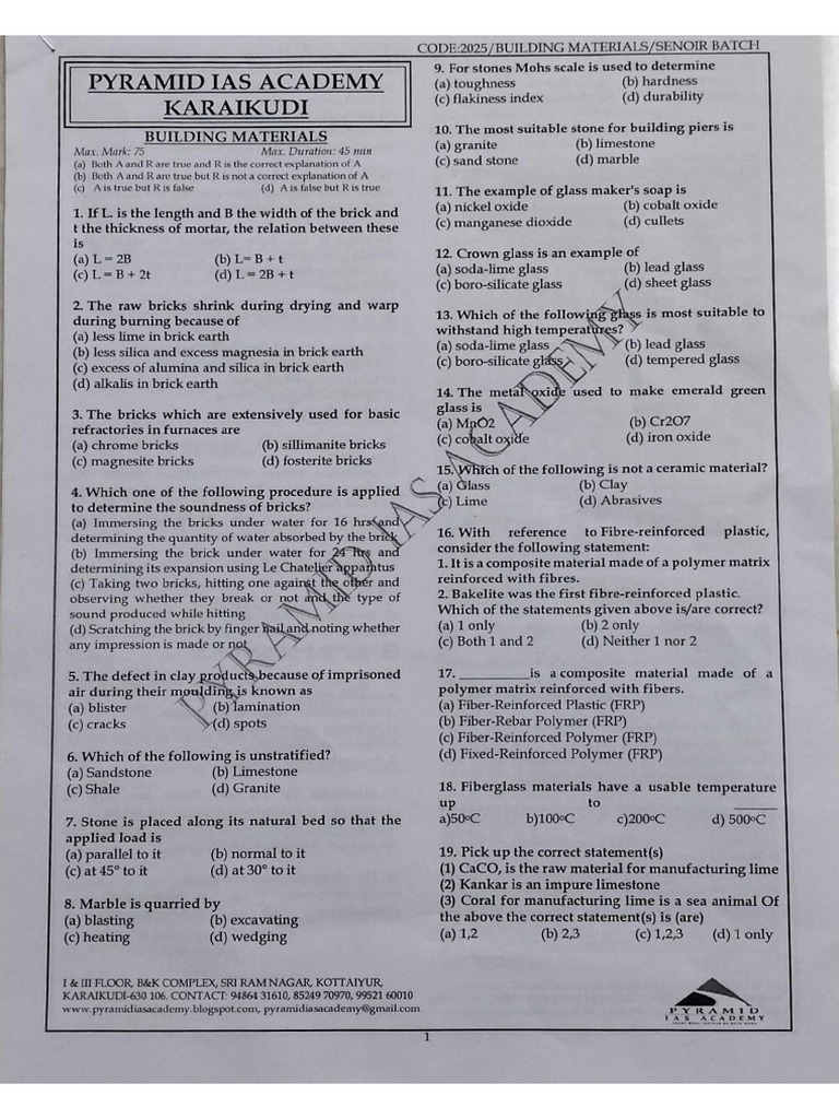 Construction Materials Unit Test | PDF