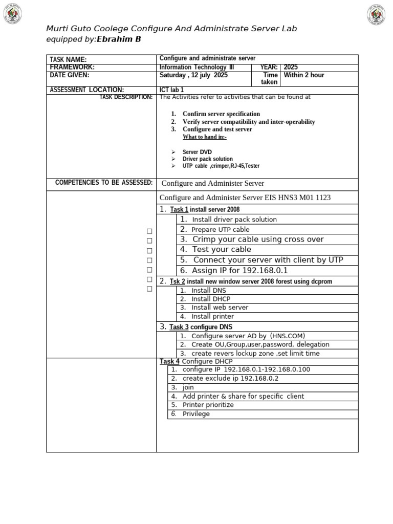 Server Configuration and Administration Lab | PDF | Network Protocols ...