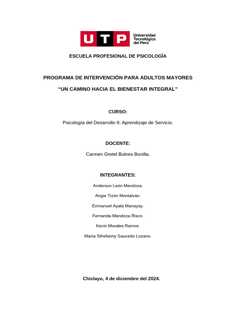 Programa de Bienestar para Adultos Mayores | PDF | Las emociones | Adultos