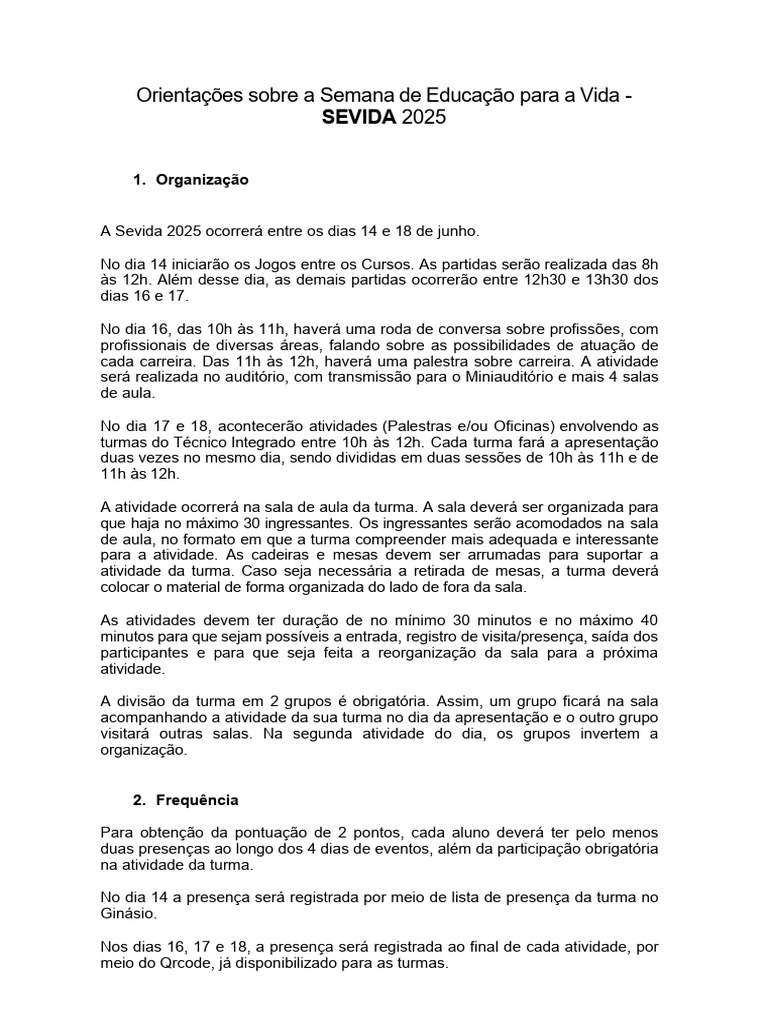 Orientações para a Sevida 2025 | PDF