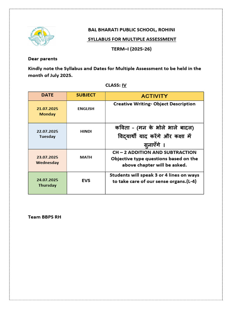 Class IV Term-I Ma Syllabus | PDF