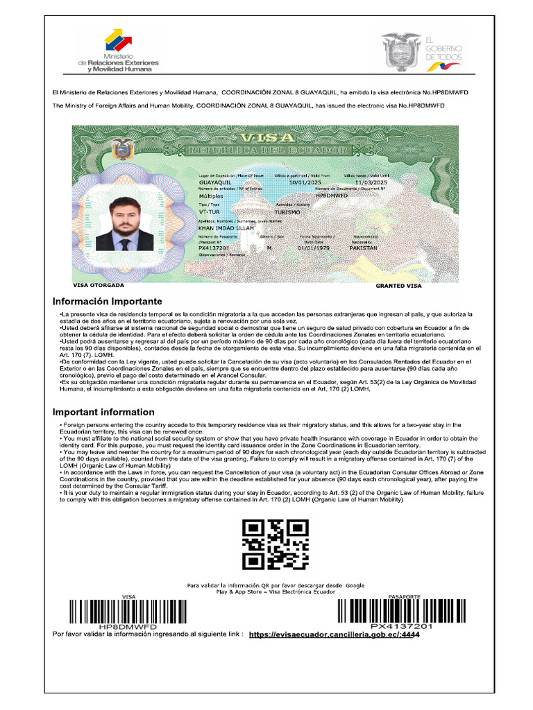 Visa Aprovada Imdad Ullah Khan | PDF