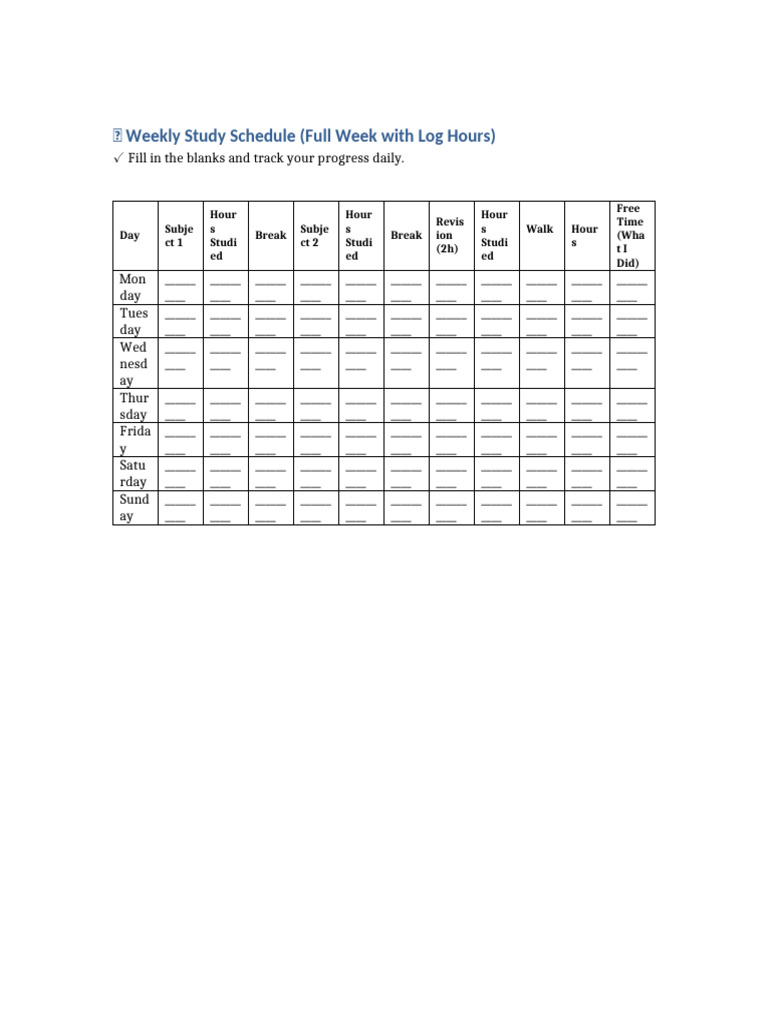 Weekly Study Schedule Grid | PDF