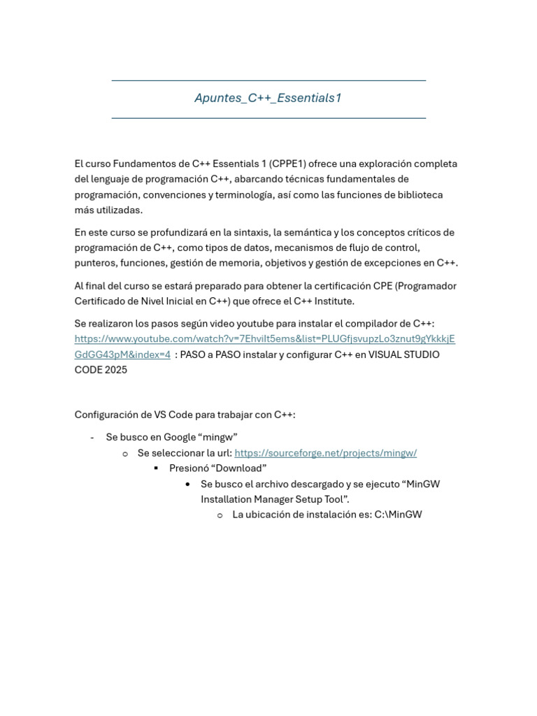 Curso C++ Essentials 1: Fundamentos y Certificación | PDF | C ...