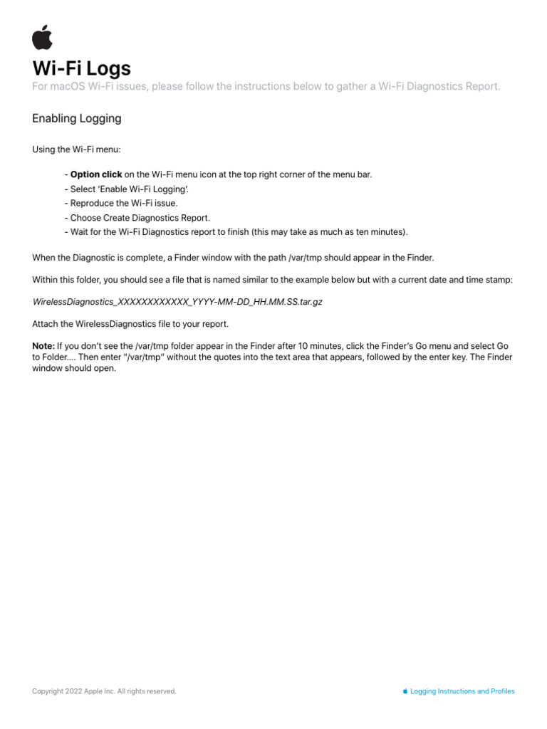 WiFi Logging Instructions | PDF