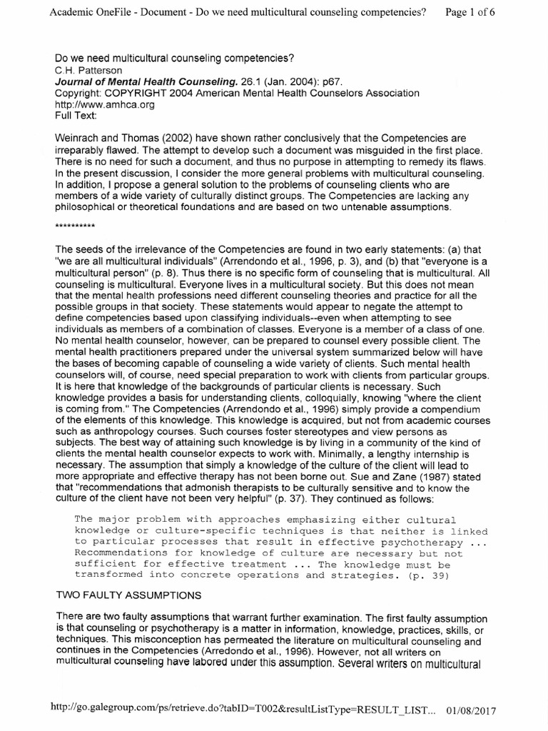 Multicultural Counseling Competencies | PDF