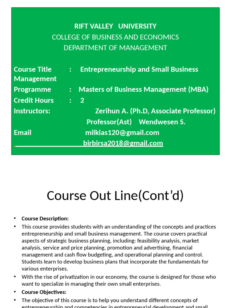 Enterprunership Course Course Out Line+ Assignment+ Notes | PDF ...