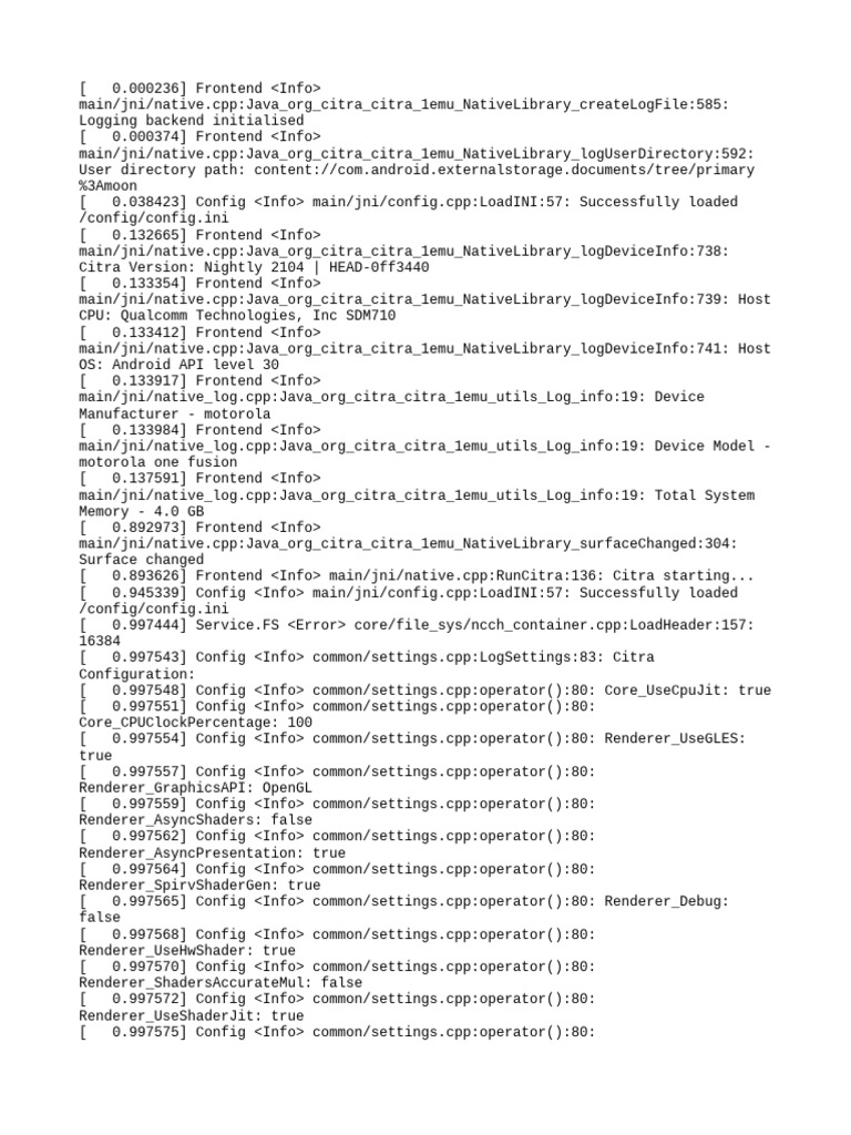 Citra Emulator Log Analysis | PDF | Computing Platforms | Computer Science