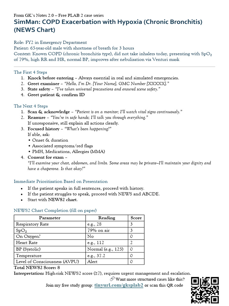 SimMan Chronic Bronchitis With NEWS Chart | PDF | Chronic Obstructive ...