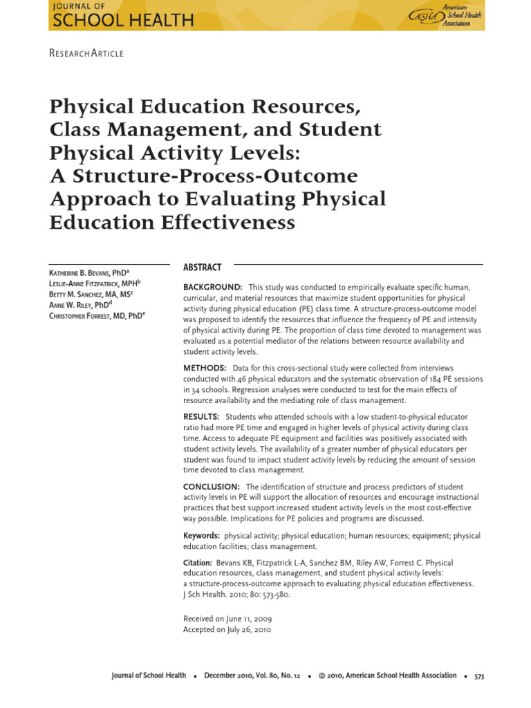 Evaluating PE Resources and Student Activity | PDF | Physical Education ...