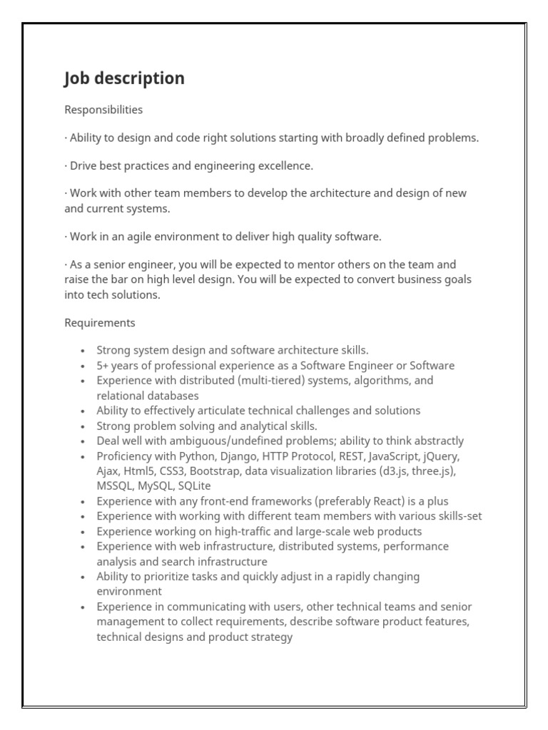 JD of Front End Developer | PDF