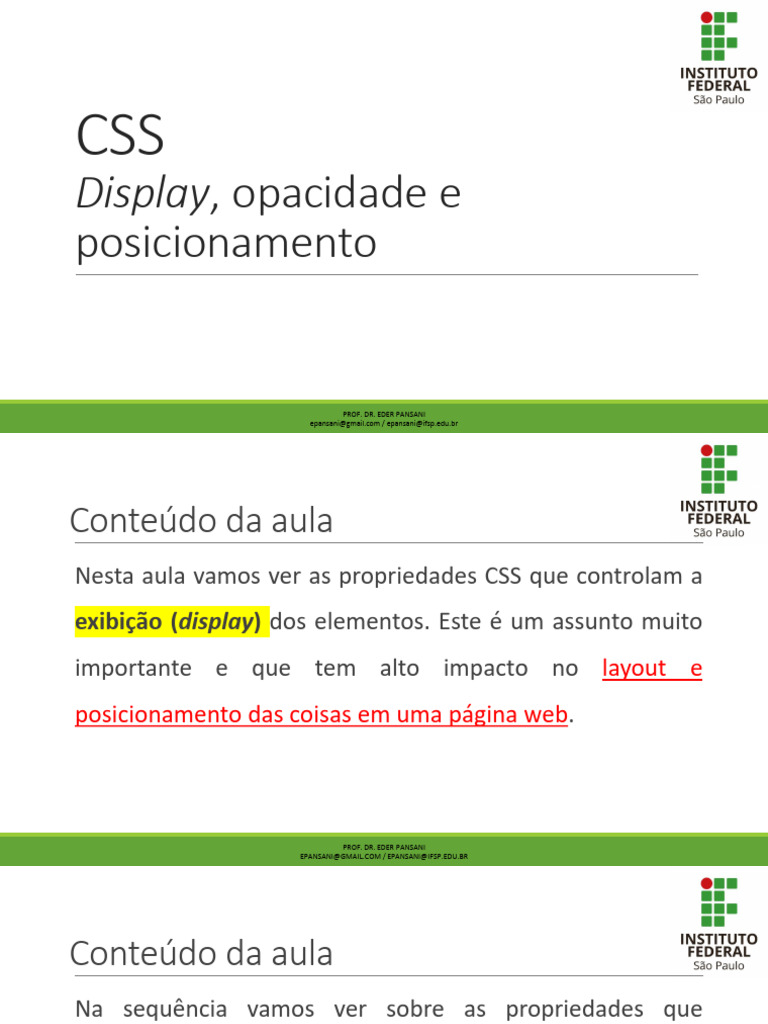 3b - Aula 25 CSS - Display, Opacidade e Posicionamento | PDF