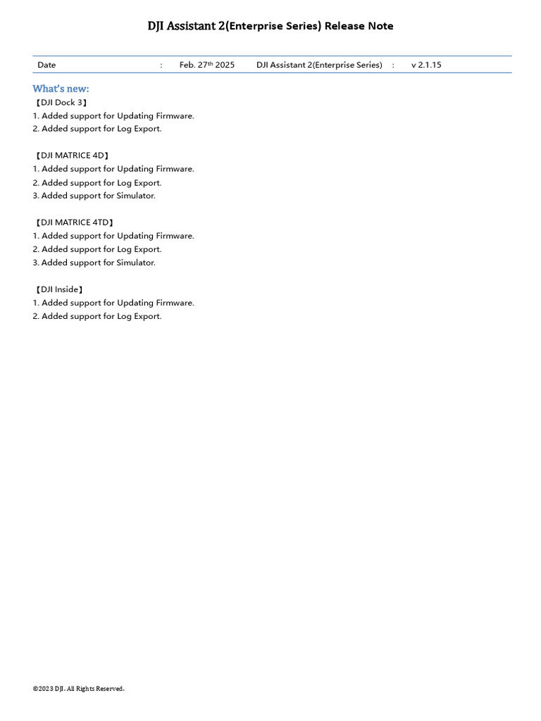 DJI Assistant 2 Enterprise Release Notes | PDF | Computing | Software