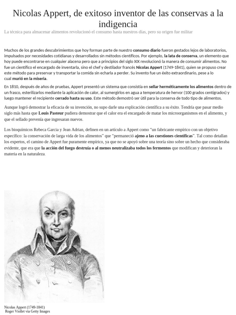 Nicolas Appert | PDF | Alimentos | Francia