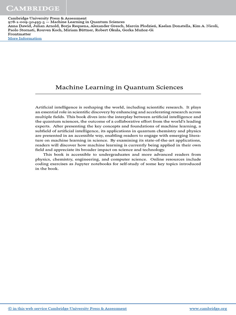Machine Learning in Quantum Sciences | PDF | Machine Learning | Science
