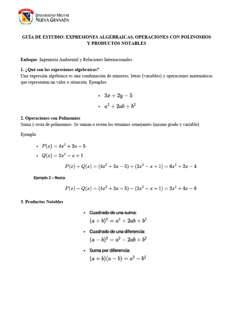 Guía de Expresiones Algebraicas y Polinomios | PDF
