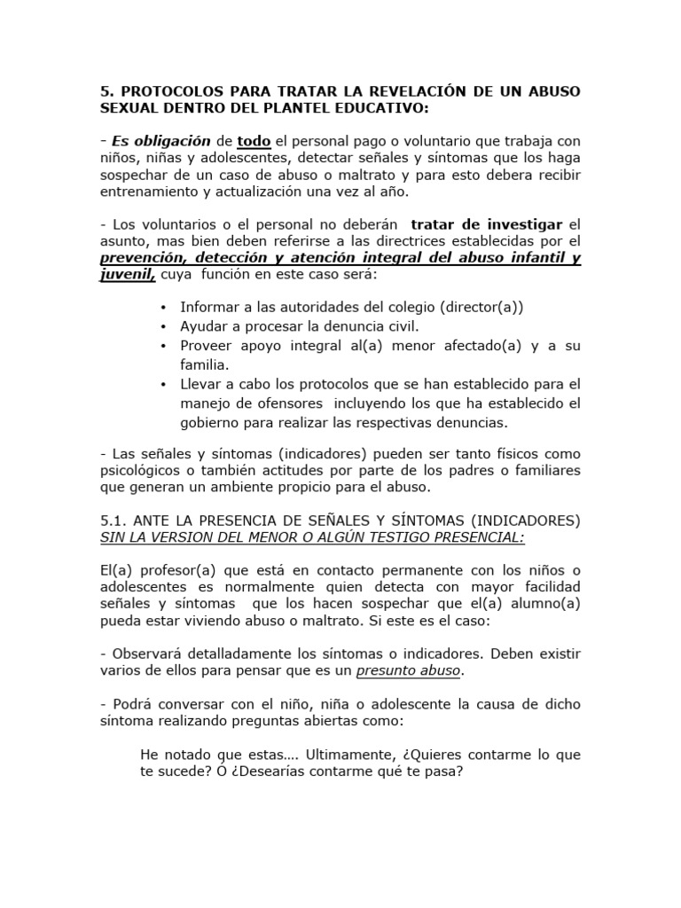 Protocolo de Abuso Sexual Escolar | PDF | Abuso infantil