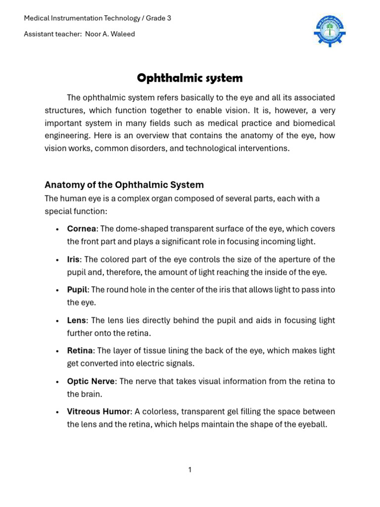 Overview of the Ophthalmic System | PDF | Human Eye | Eye