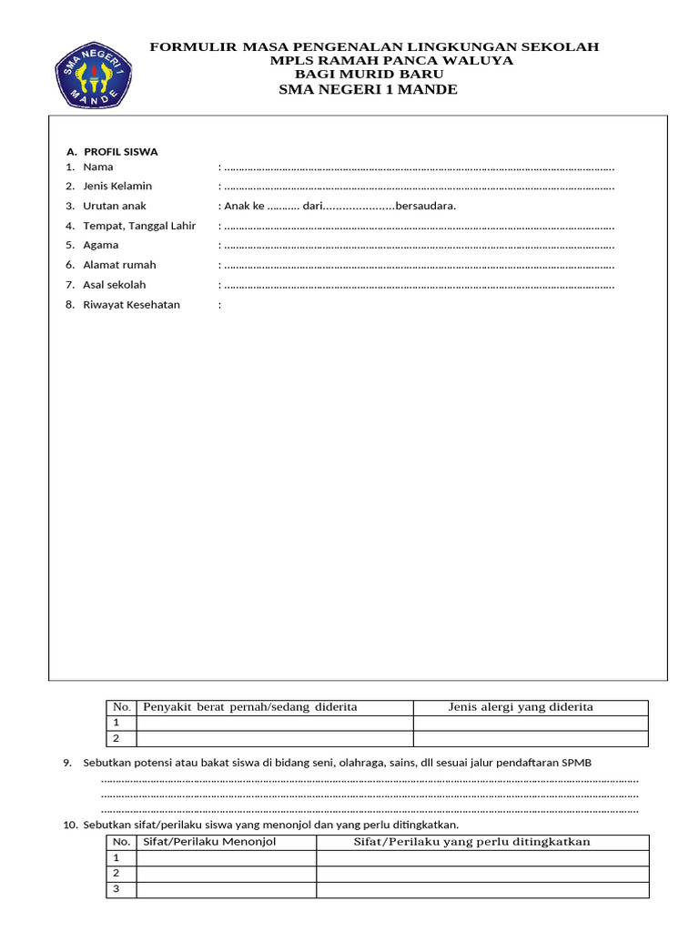 Formulir MPLS 2025 | PDF
