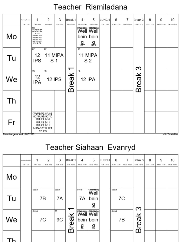 2025 School Timetable Overview | PDF