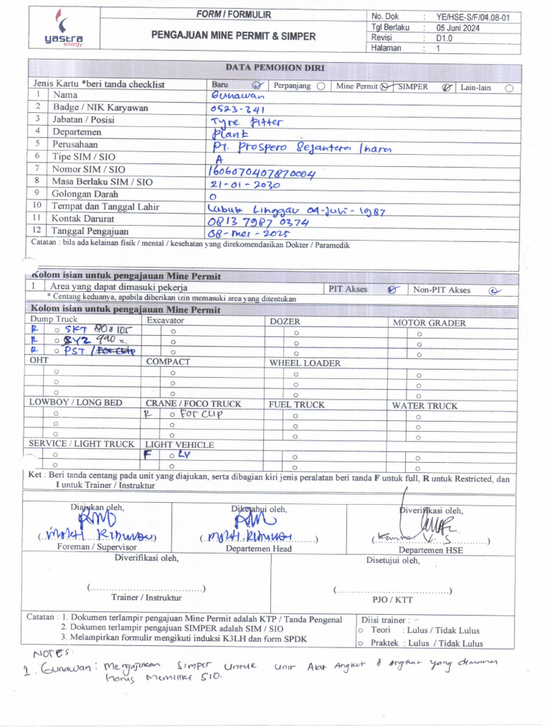 Form Pengajuan Mine Permit Dan Simper Gunawan Plm002 | PDF