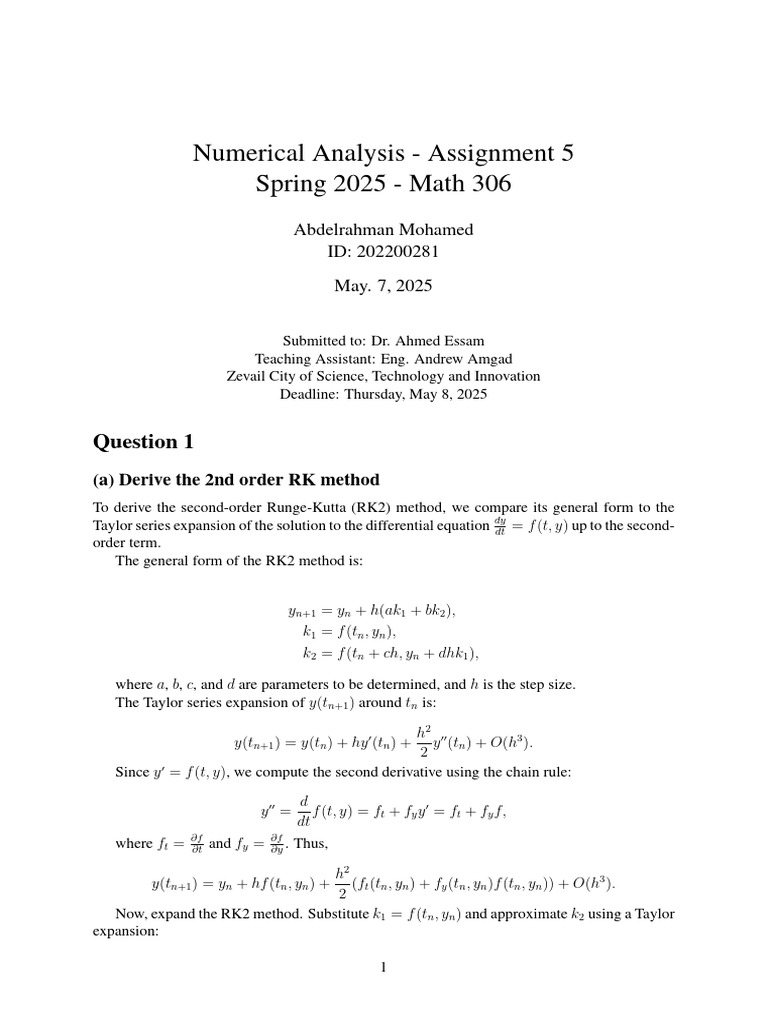 RK2 Method Derivation and Applications | PDF | Computational Science ...